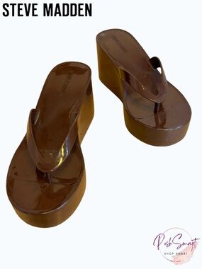 Steve Madden Jella Brown Jelly Platform Wedge Flip Flops | Size 9